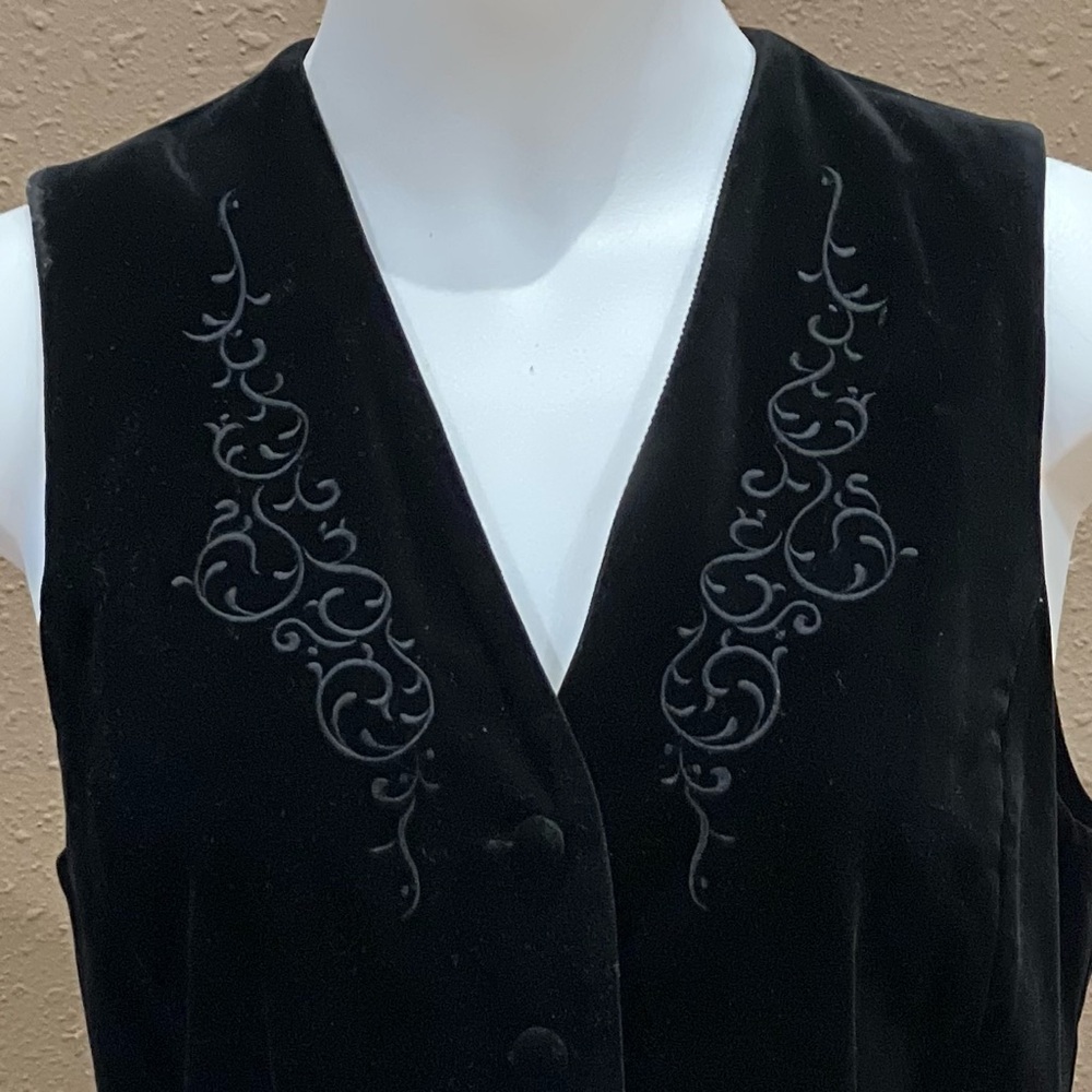 Laura Ashley Black Velvet Waistcoat Embroidered Vest (size 8)